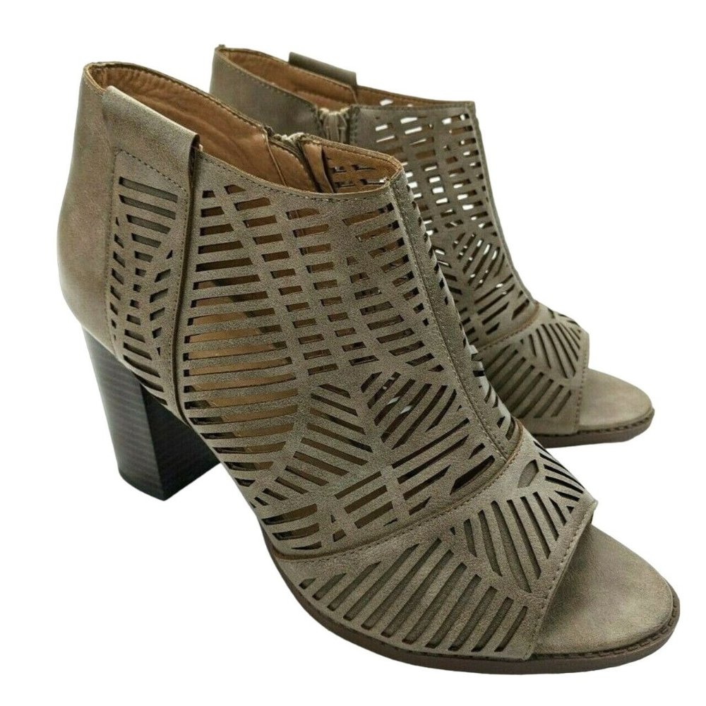 Report Women’s Sandal Size 9.5 Wooden Block High Heel Ankle Zipper Brown Casual